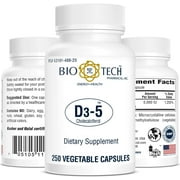 Bio-Tech Pharmacal D3-5 (5000 IU), 250 Vegetable Capsules – All-Natural Supplement – Supports Bone & Immune Health – No Dairy, Fish, Gluten, Peanut, Shellfish, & Soy