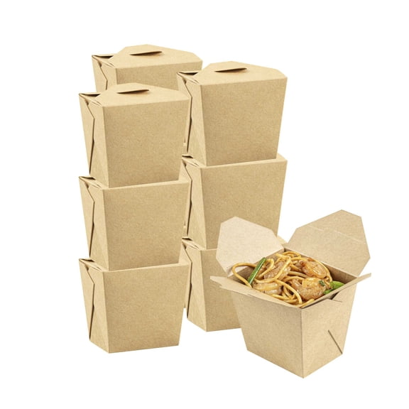 Bio Tek 16 oz Square Kraft Paper Microwavable Noodle Take Out Container - 3 1/2" x 3" x 3 1/4" - 200 count box