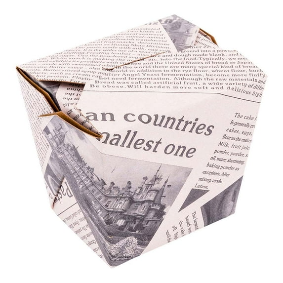 Bio Tek 16 oz Square Newsprint Paper Noodle Take Out Container - 3 1/2" x 3" x 3 1/4" - 200 count box