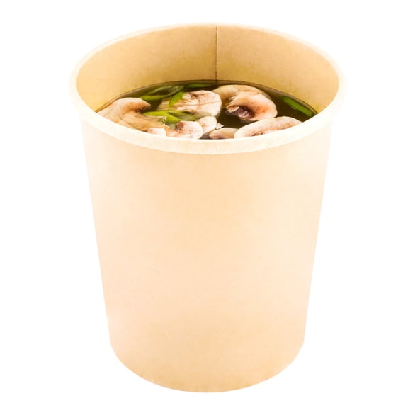 Bio Tek 32 oz Round Bamboo Paper Soup Container - 4 1/2" x 4 1/2" x 5 1/4" - 25 count box