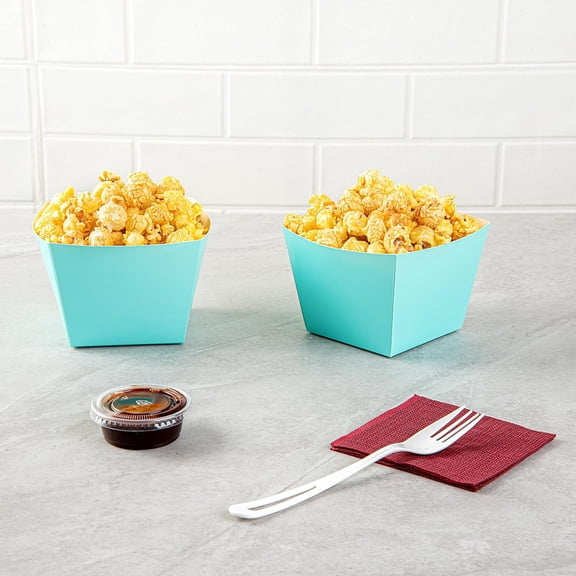 Bio Tek 4.3 x 4.3 x 3.2 Inch Snack Boxes 200 PE Coating Treat Boxes - Sturdy Disposable Turquoise Paper French Fry Boxes Open Top For Snacks or Baked Goods