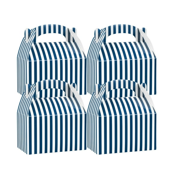 Bio Tek Blue & White Stripe Paper Gable Box / Lunch Box - 6" x 3 1/2" x 3 1/2" - 100 count box