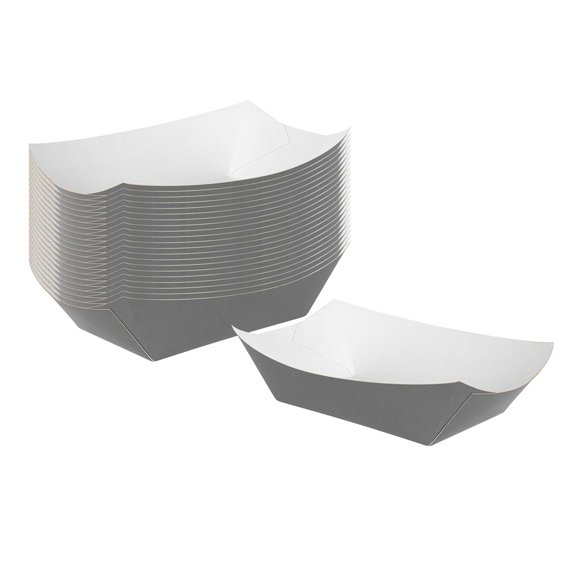 Bio Tek 1 lb Gray Paper #100 Food Tray / Boat - 5 1/2" x 3 1/2" x 2" - 50 count box
