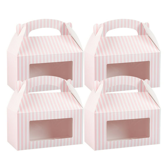 Restaurantware Gable Gift Boxes Pack of 25 Paper Treat Boxes 9.5 x 5 x 5 Inches With Window, Disposable Design Pink and White Containers for Weddings or Birthdays