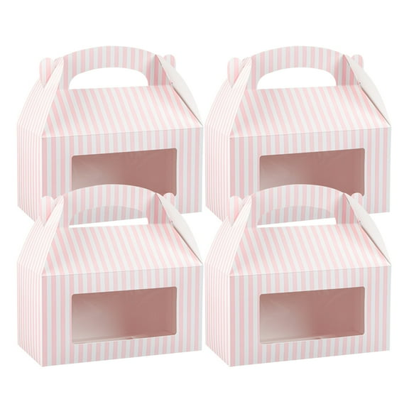 Restaurantware Gable Gift Boxes Pack of 25 Paper Treat Boxes 9.5 x 5 x 5 Inches With Window, Disposable Design Pink and White Containers for Weddings or Birthdays