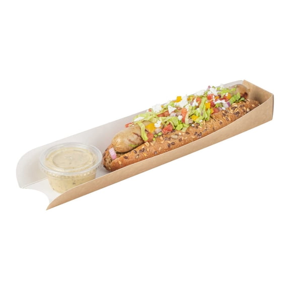 Restaurantware-Bio Tek 11.8 x 2 x 1.3 Inch Hot Dog Trays, 200 Open-Design Hot Dog Containers - Greaseproof, Recyclable, Kraft Paper Hot Dog Serving Trays