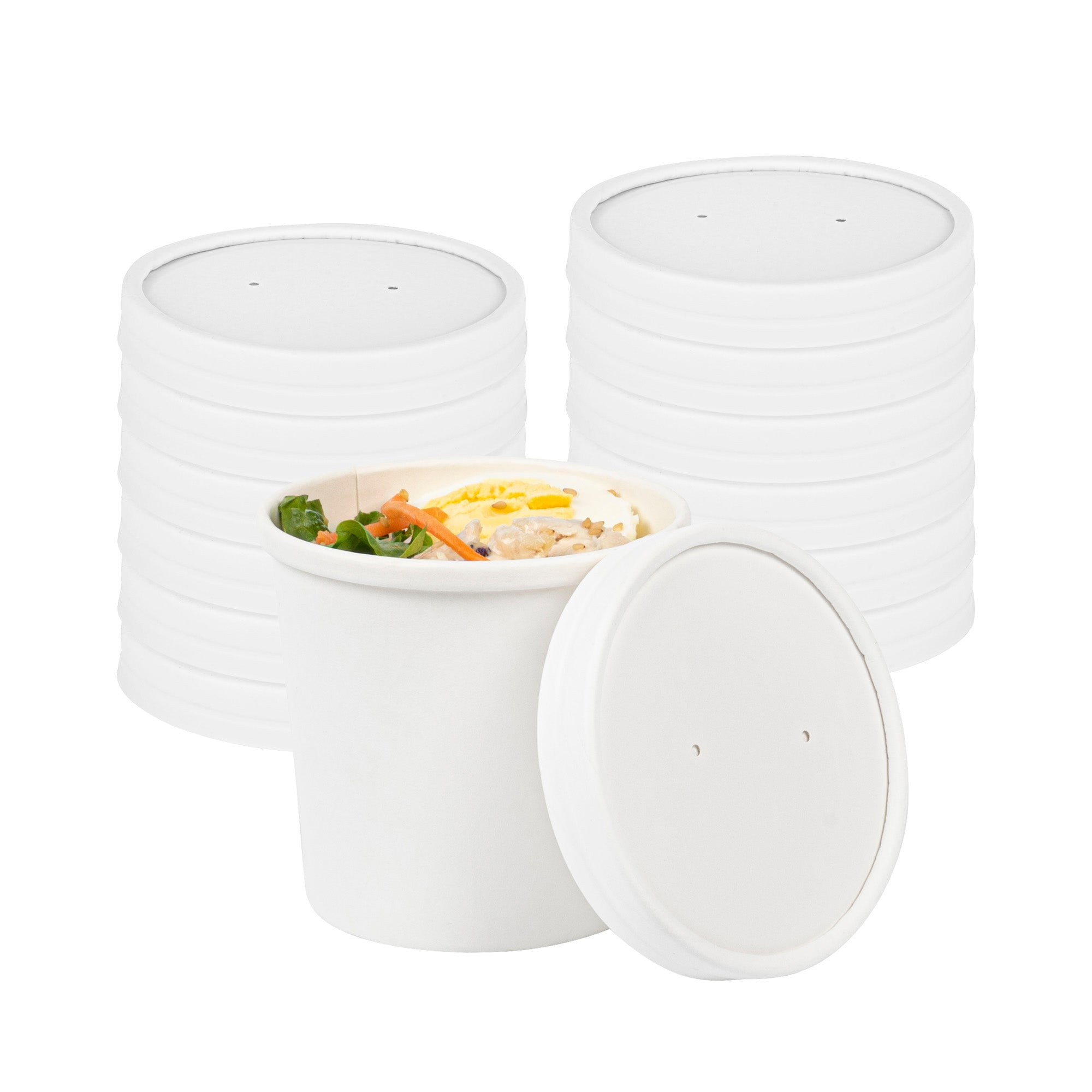 Bio Tek Round White Paper Soup Container Lid - Fits 8 and 12 oz - 25 ...