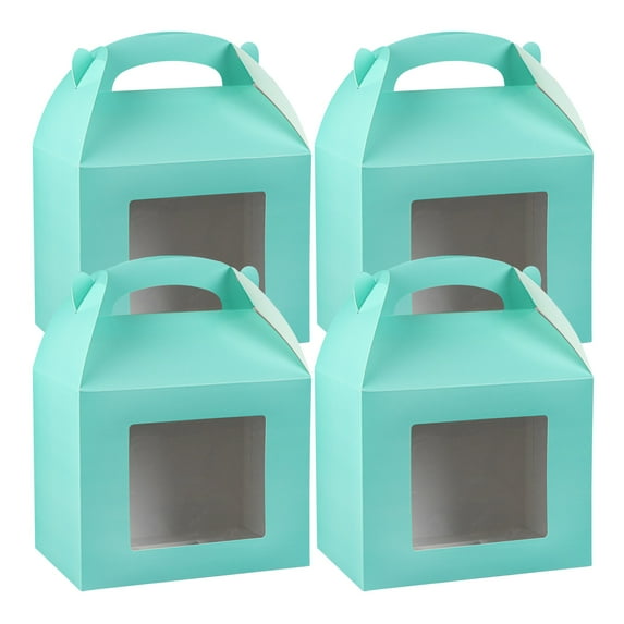 Bio Tek Turquoise Paper Gable Box / Lunch Box - with Window - 10" x 7" x 8" - 25 count box