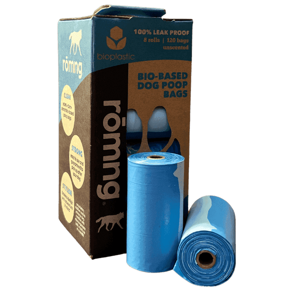 ROMNG Bio-Based Pet Waste Bags, Eco-Friendly, Unscented, 120 Count (8 Rolls)
