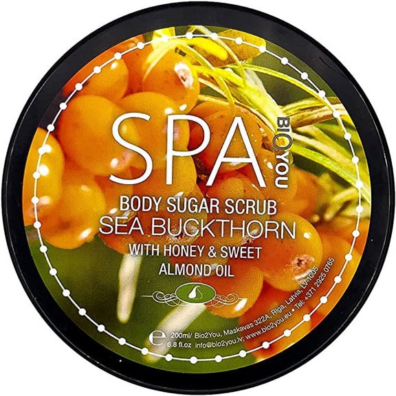 Bio2You, Body Sugar Scrub, Gently Exfoliates and Nourishes the Skin, with Honey, Sweet Almond Oil and Sea Buckthorn, 200ml