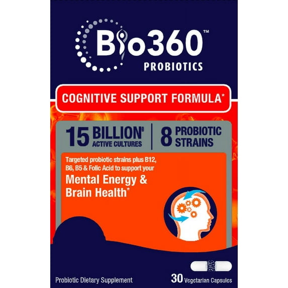 Bio360 Probiotics Cognitive Support Formula, Daily Probiotic for Brain Health & Mental Energy, 30 Ct