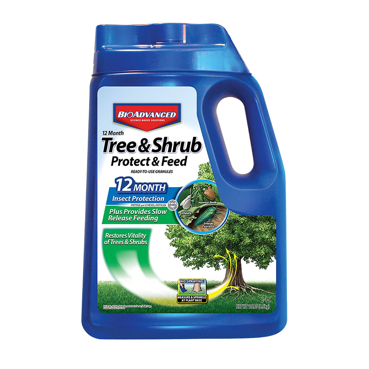 SBM LIFE SCIENCE BioAdvanced 12 Month Tree and Shrub Protect and Feed, Granules, 10 lb