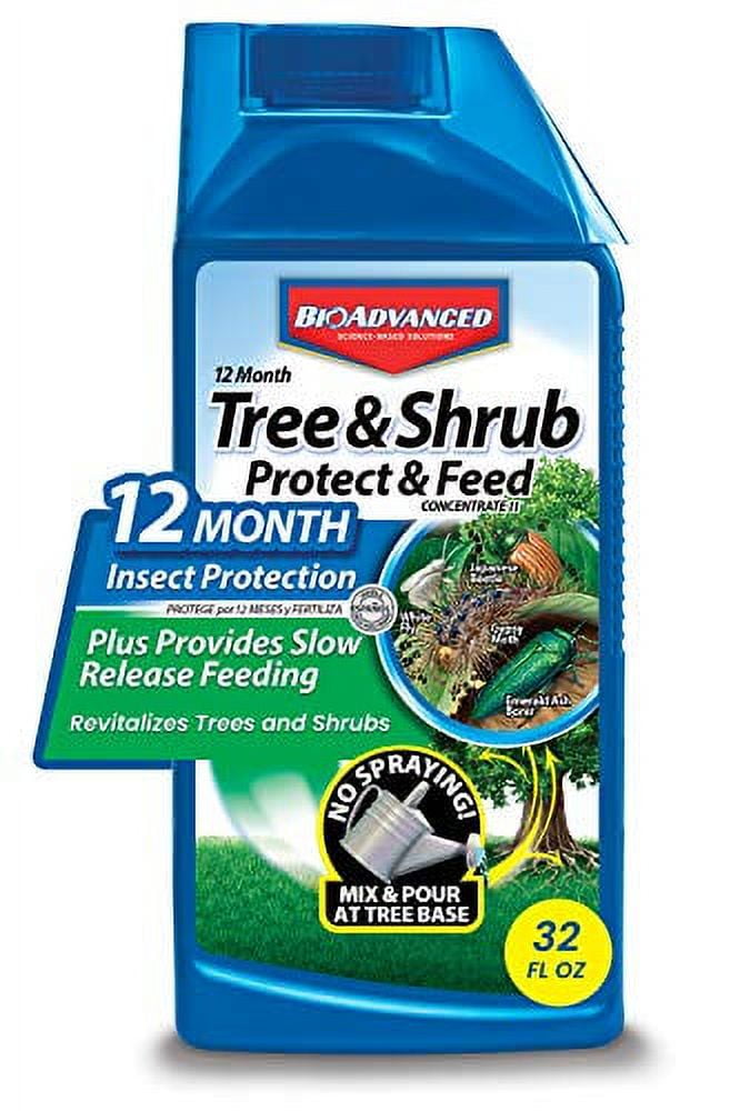 BioAdvanced 701810A Systemic Plant Fertilizer and Insecticide with Imidacloprid 12 Month Tree & Shrub Protect & Feed, 32 oz, Concentrate