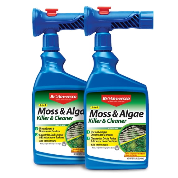 BioAdvanced 2-in-1 Moss & Algae Killer, Ready-To-Spray, 32 FOZ (2-Pack)
