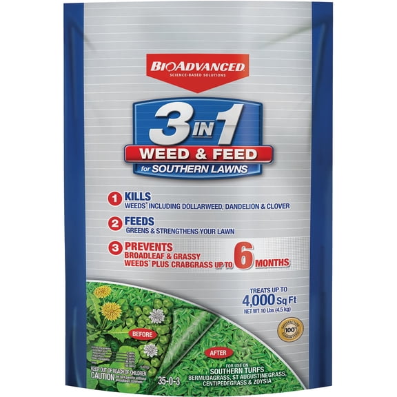 BioAdvanced 3-In-1 Weed & Feed For Southern Lawns Lawn Fertilizer With Weed Killer - Pack of 4
