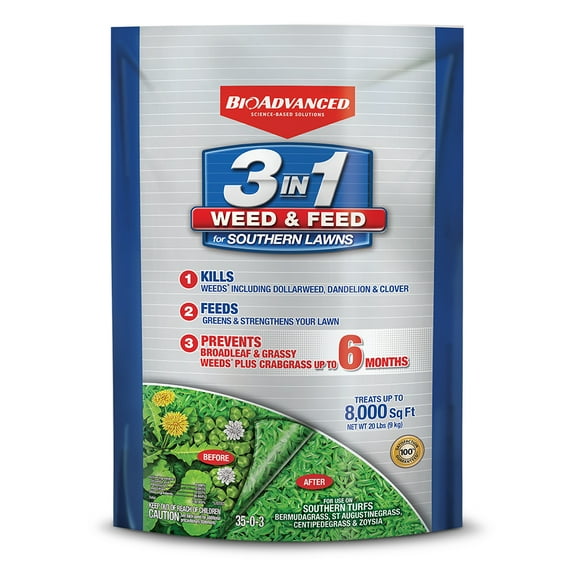 BioAdvanced 3-In-1 Weed and Feed for Southern Lawns, Granules, 20 lb