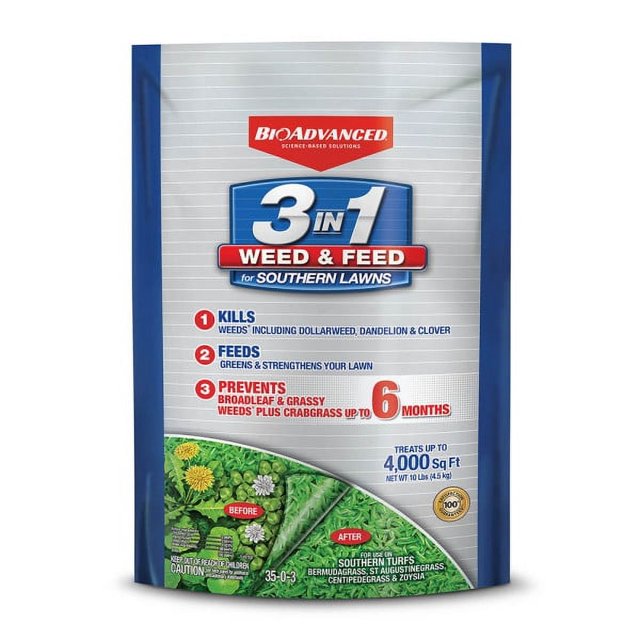 BioAdvanced 3in1 Weed and Feed for Southern Lawns, Fertilizer, Crabgrass Preventer, 10lb