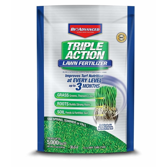 BioAdvanced Triple Action Lawn Fertilizer Science-Based Solutions Weed and Feed Grass Food Covers 5,000 Sq FT
