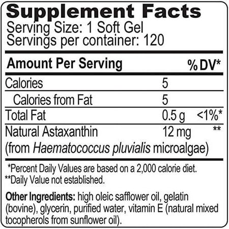 BioAstin Astaxanthin 12mg, 120ct - Supports Recovery from Exercise + Joint, Skin, Eye Health Naturally - 100% Hawaiian Sourced Premium Antioxidant kkj, Capsule