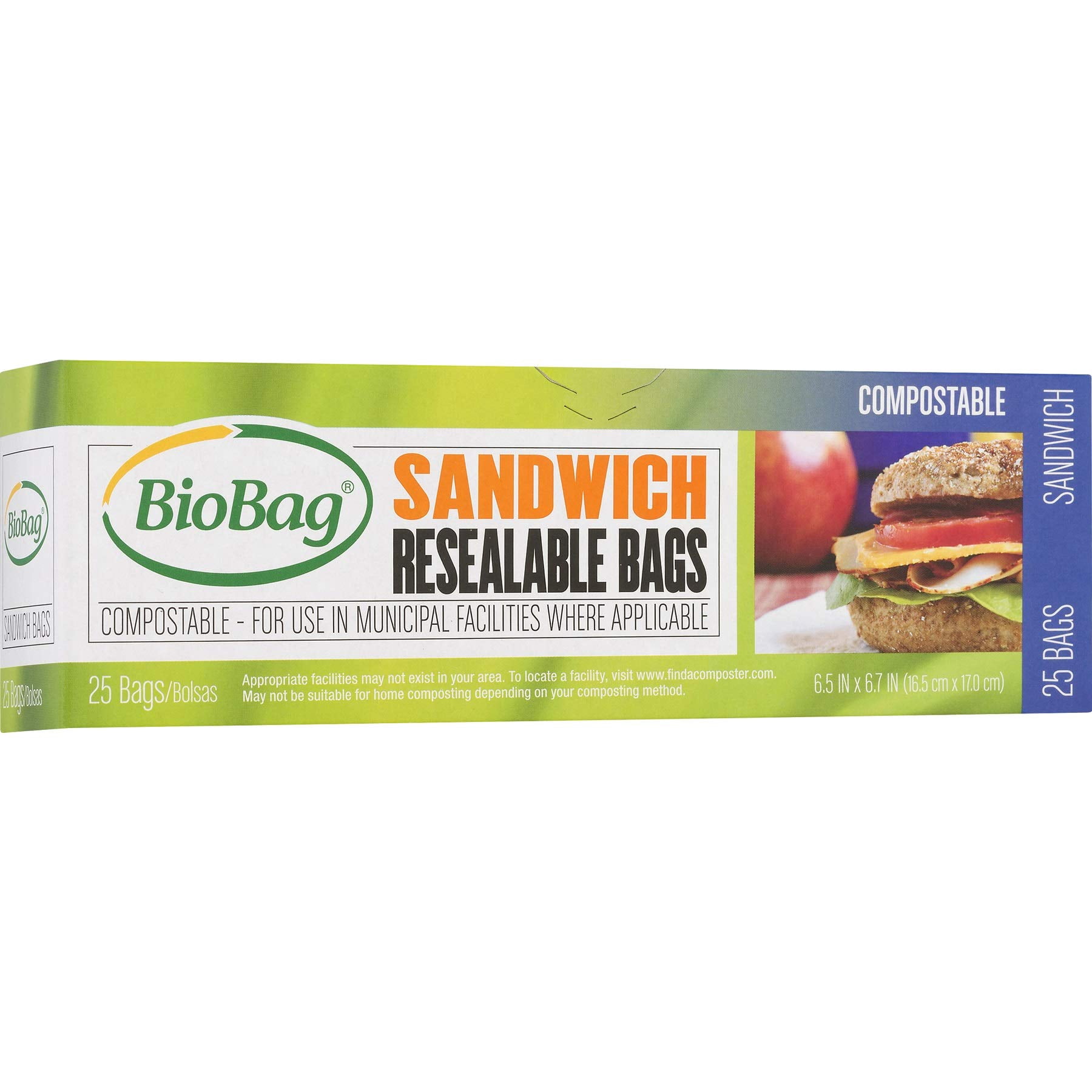 BioBag 100% Certified Compostable AIF9 Resealable Sandwich Bags, 25 ...
