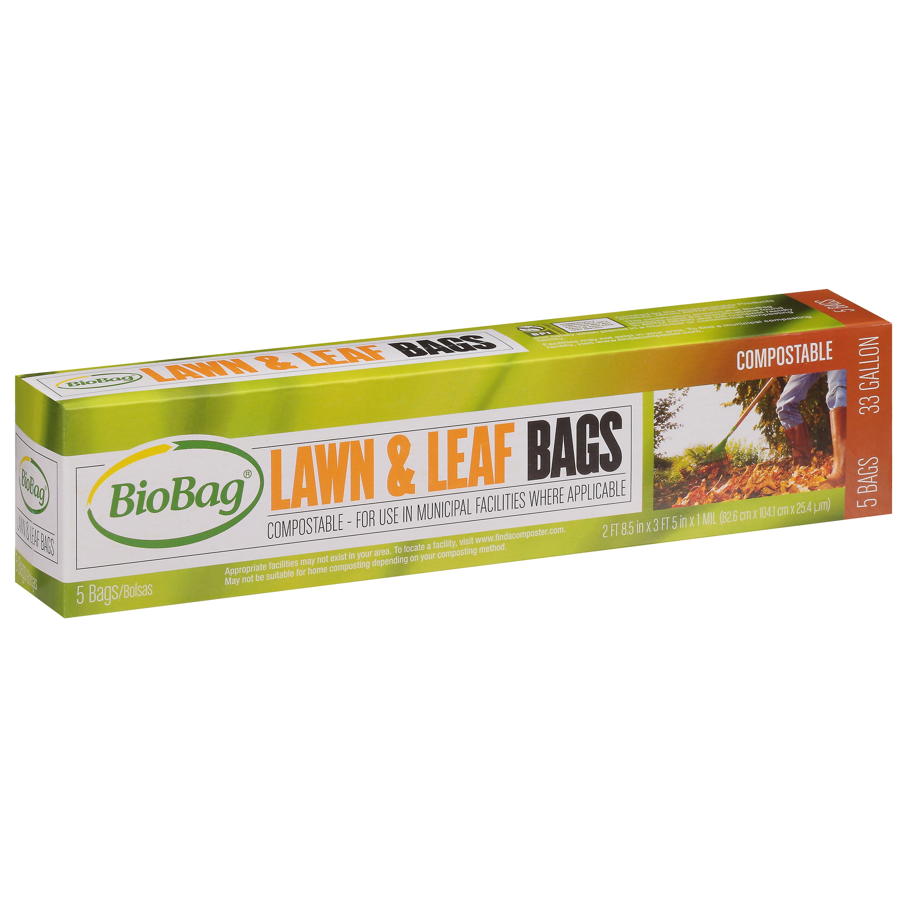 BioBag 33 Gallon Lawn and Leaf Bags - Case of 12 - 5 Count 