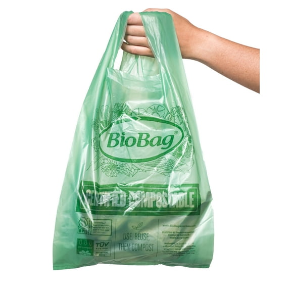BioBag 100% Certified Compostable Shopping Bags, 20 lb Capacity, 500 Count, Large Size Shopper, Great for On The Go, Farmers Markets, Grocery Stores, Restaurants