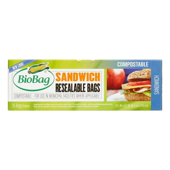 BioBag Zipper Sandwich Bags, 25 Ct