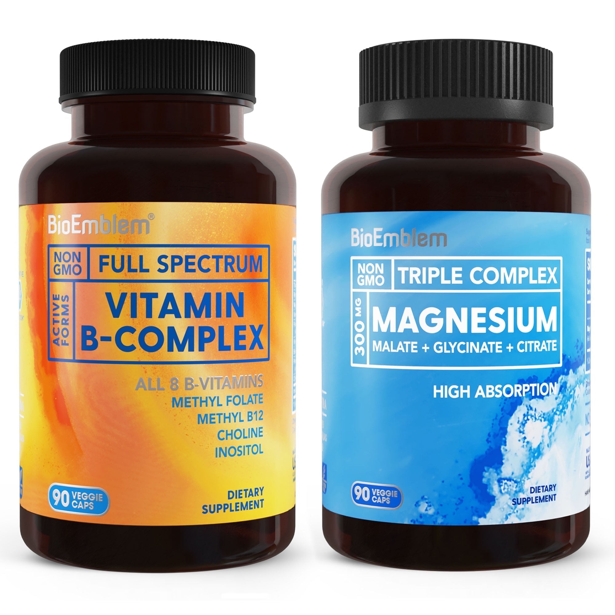 BioEmblem B + Triple Magnesium – Energy, Metabolism, Brain & Heart Support – 90 Capsules
