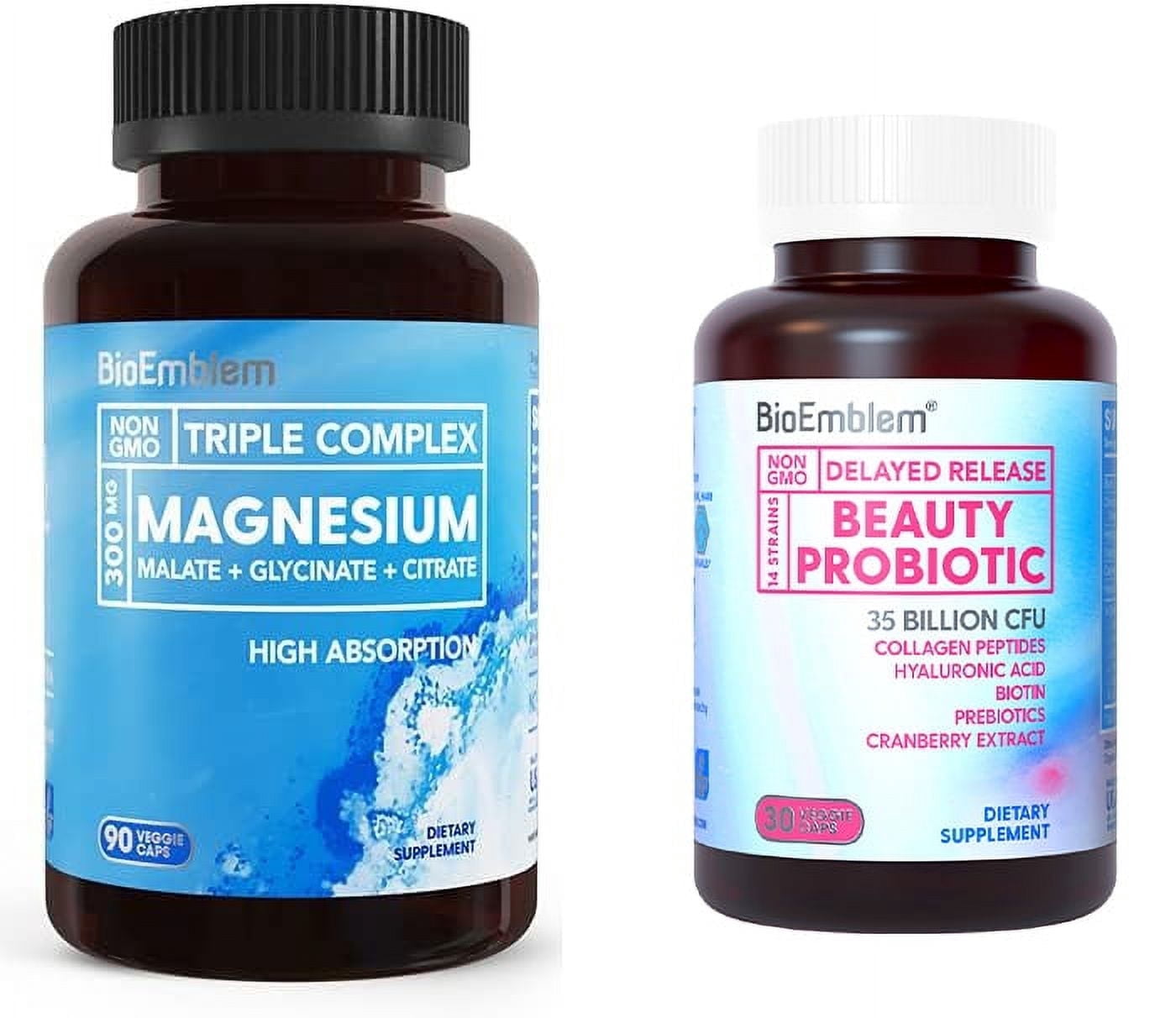 BioEmblem Magnesium Glycinate, Malate, Citrate Complex and Beauty Probiotics for Women Digestive Health