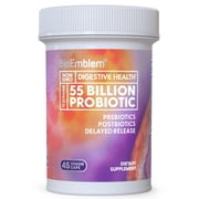 BioEmblem Probiotics 55 مليار وحدة تشكيل مستعمرة، ما قبل/ما بعد الحيوية، دعم المناعة والجهاز الهضمي 45 كبسولة