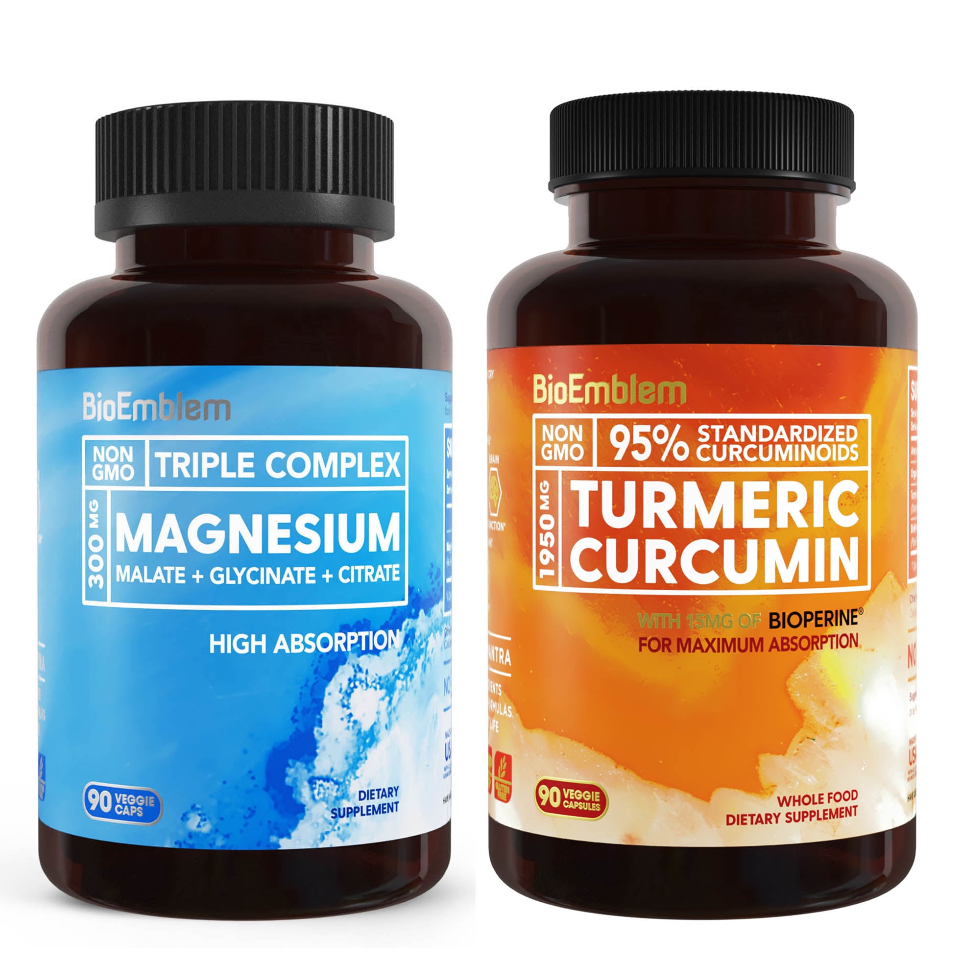 BioEmblem Supplement Triple Magnesium Complex and Turmeric Curcumin
