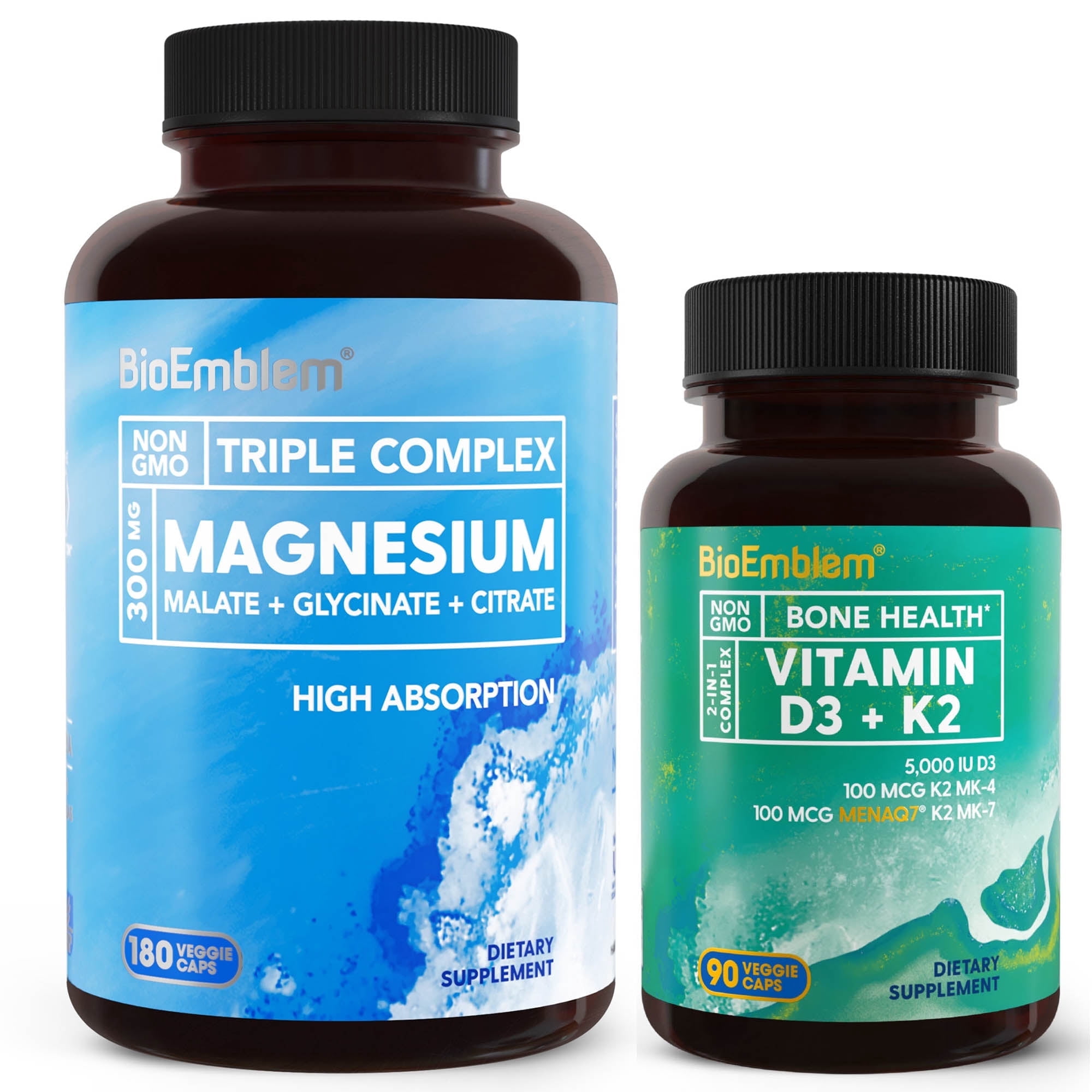 BioEmblem Triple Magnesium Complex and Vitamin D3 K2 Capsules, Heart, Immune System