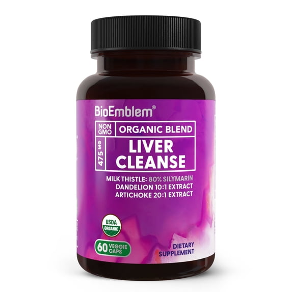 BioEmblem USDA Organic Liver Cleanse - 80% Silymarin Milk Thistle Extract for Liver Health and Liver Function With Dandelion & Artichoke Extracts - 100% Vegan, Non-GMO - Herbal Liver - 60 Capsules