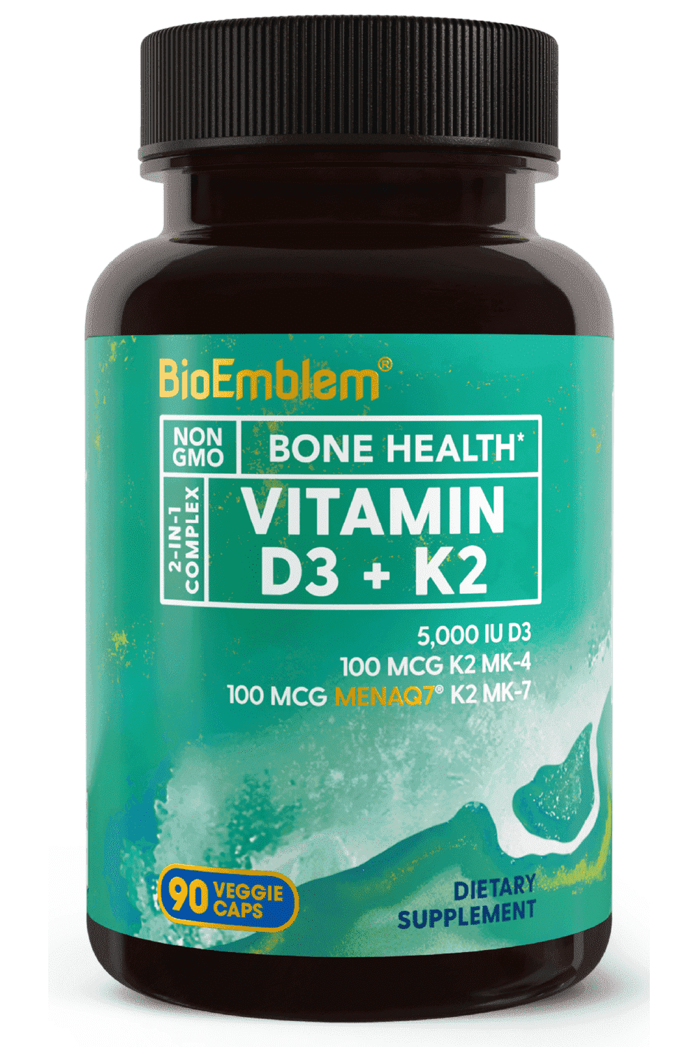 BioEmblem Vitamin D3 K2 5000IU with Patented MK7/MK4, 3-in-1 Support for Bones, Heart & Immunity