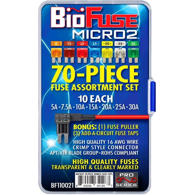 BioFuse Micro2 70 Piece Automotive Fuse Assortment and Holders Pack (3 ...