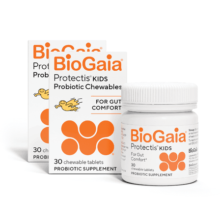 BioGaia Protectis Chewable Tablets for Toddlers, Kids, and Teens Occasional Stomach Pain, Constipation, Diarrhea, and Regularity, 30 Tablets, 2 Pack