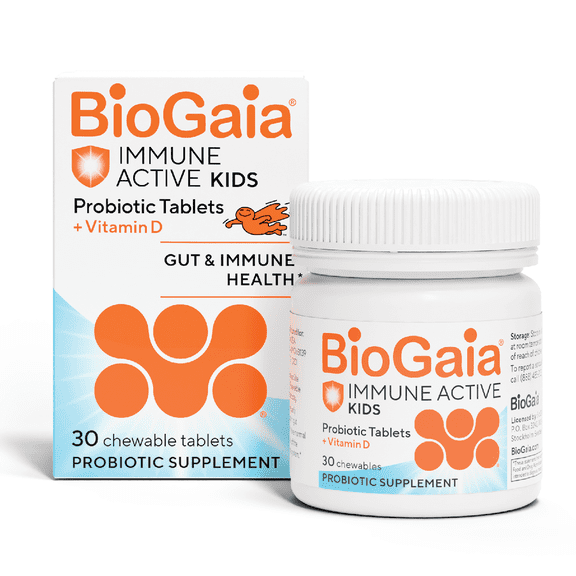 BioGaia Protectis Immune Active Kids Probiotic | Probiotic + Vitamin D | Supports Immune, Digestive & Overall Health | Kids Probiotic | Kids Immune Support | Chewable Tablets | 30 Ct