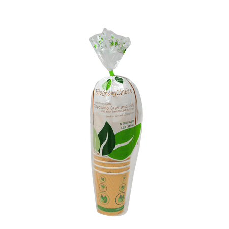 BioGreenChoice 12 oz. Compostable Eco-friendly Biodegradable Hot Cup with Bio Lining[144 Count], Ripple Wall Insulated Disposable Coffee cups(No sleeves needed), Leak-Proof & Microwave Safe Paper cups