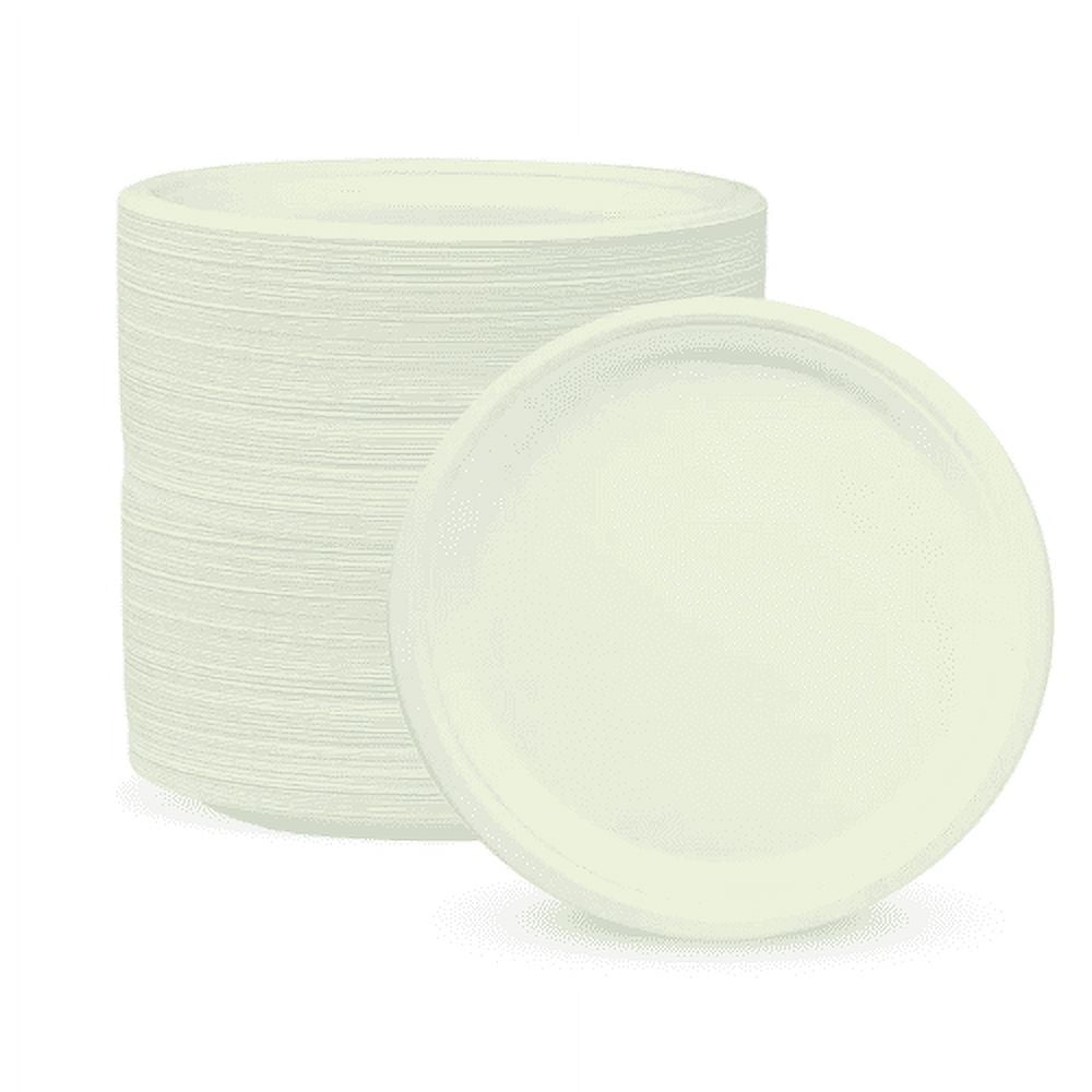 BioGreenChoice Eco-Friendly White 10 in. PFAS-FREE Fiber/Bagasse Disposable Plates (500 count), Heavy Duty Paper Plates- Microwave safe (10 inch)