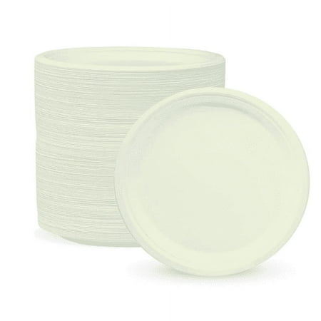 BioGreenChoice Eco-Friendly White 10 in. PFAS-FREE Fiber/Bagasse Disposable Plates (500 count), Heavy Duty Paper Plates- Microwave safe (10 inch)