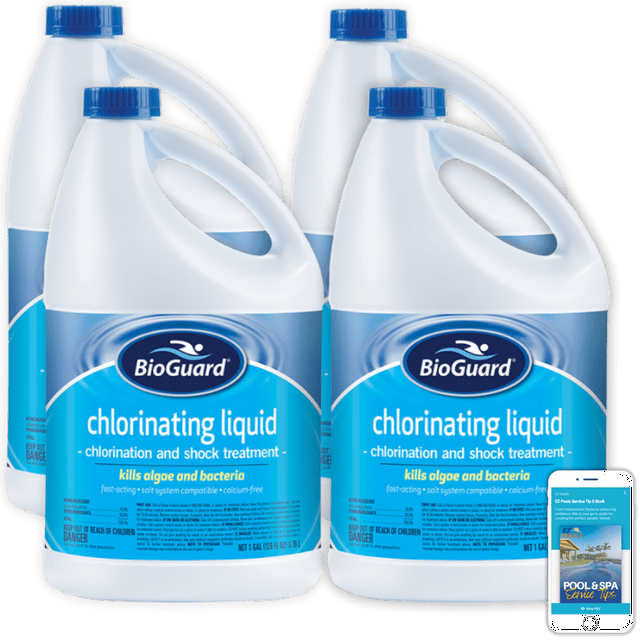 BioGuard Chlorinating Liquid, 4 Gallon Case with EZ Pools Service Tips