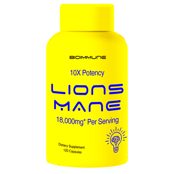 BioImmune Organic Lions Mane Supplement 120 Capsules w/Patent Litropane™ Nootropic Brain Support Mushroom