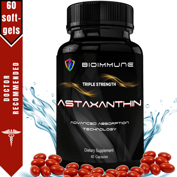 BioImmune Triple Strength AstaQuil™ Astaxanthin 12mg Enhanced Absorption, 60 Softgels w/ Organic Coconut Oil. Powerful Antioxidant for Eye, Joint & Heart Health.