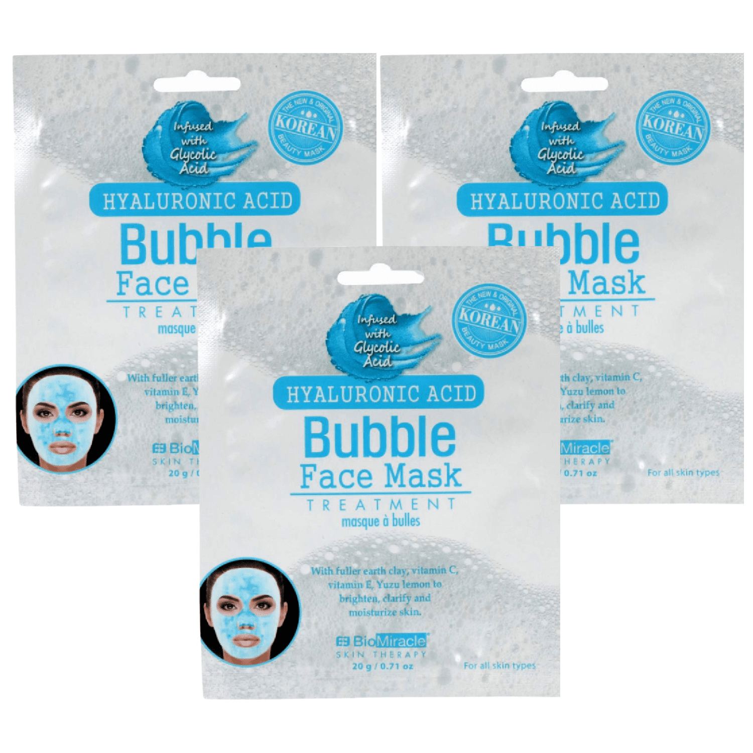 BioMiracle Hyaluronic Acid Bubble Face Mask Treatment Theraphy for All Skin Types, 0.71 oz