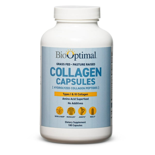 BioOptimal Collagen Pills - Non-GMO Collagen Supplements for Hair, Skin, Nails & Joints, 180 Capsules
