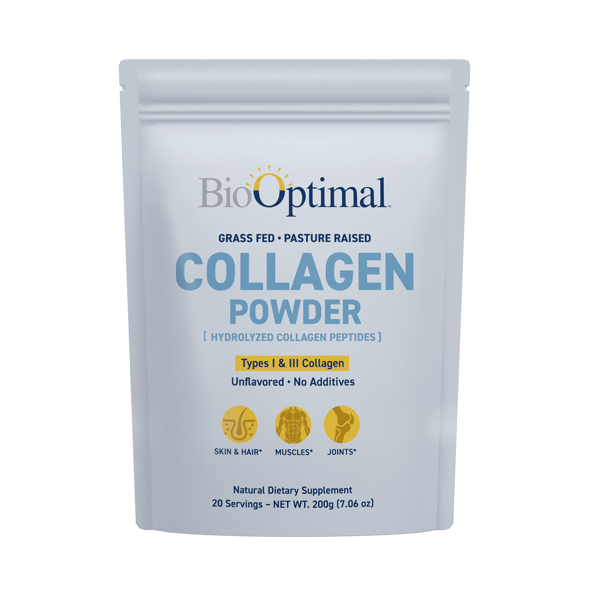 BioOptimal Collagen Powder, Grass Fed Collagen Peptides Powder, 200g