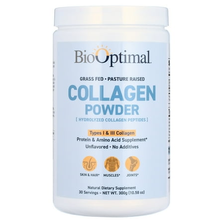 BioOptimal Collagen Powder, Grass Fed Collagen Peptides Powder, 300g