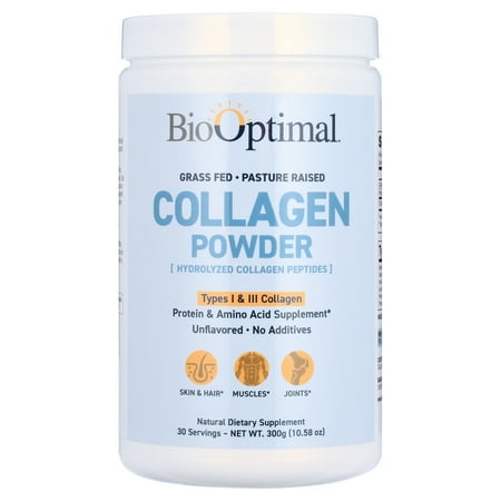 BioOptimal Collagen Powder, Grass Fed Collagen Peptides Powder, 300g