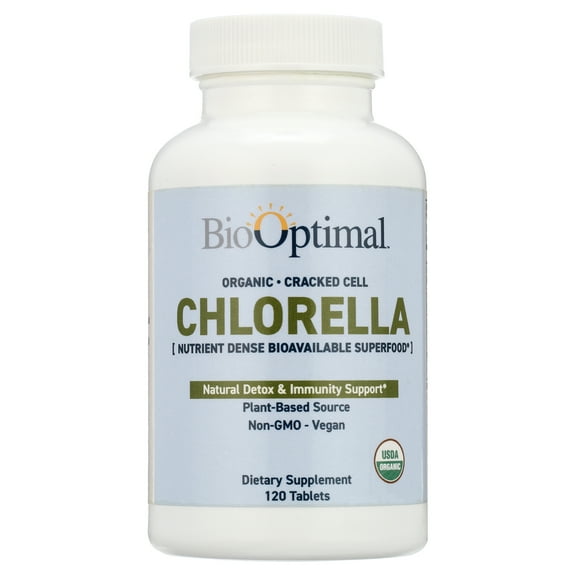 BioOptimal Organic Chlorella Tablets, Non-GMO, No Additives or Fillers, 120 Count