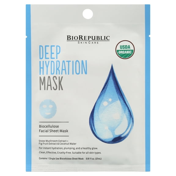 BioRepublic Skincare, Deep Hydration Organic Facial Sheet Mask, 1ct
